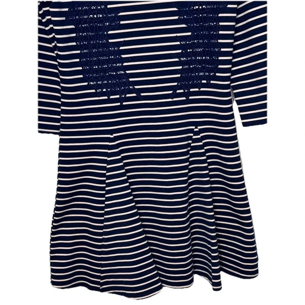 Free People Women's Dress Nautical Knotty Jersey Knit Striped Blue White Large‎